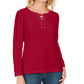 Karen Scott Women's Lace-Up French Terry Sweatshirt  Red Size Medium