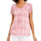 Style & Co Women's Tie-Dyed Linen-Blend Top  Pink Size Large