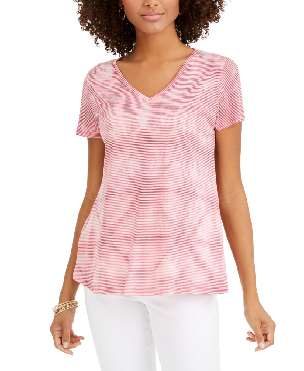 Style & Co Women's Tie-Dyed Linen-Blend Top  Pink Size Large