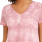 Style & Co Women's Tie-Dyed Linen-Blend Top  Pink Size Large