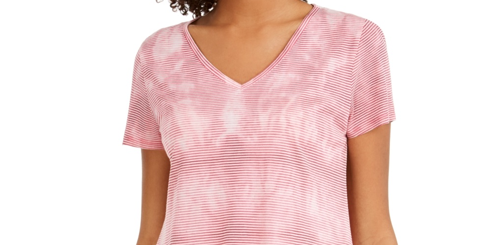 Style & Co Women's Tie-Dyed Linen-Blend Top  Pink Size Large