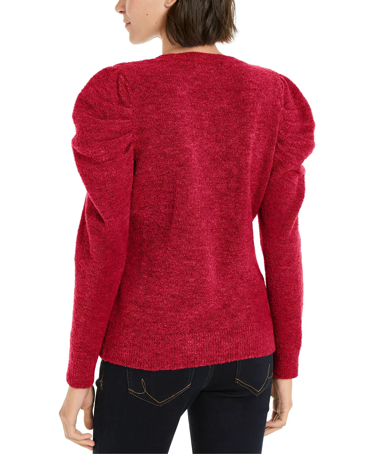 INC International Concepts Women's Pouf Jewel Neck Sweater Red Size Petite Large