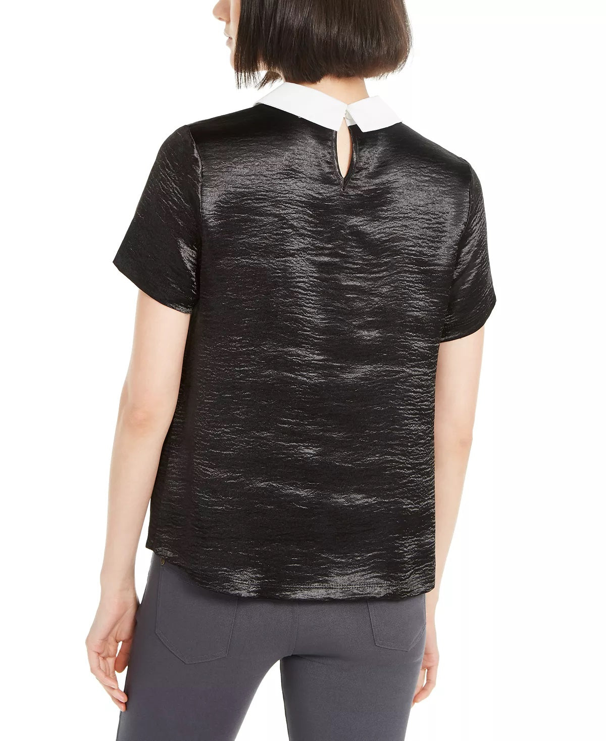 Monteau Women's Petite Rhinestone Collar Top Black Size Petite Large