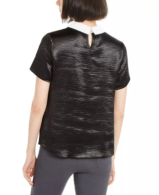 Monteau Women's Petite Rhinestone Collar Top Black Size Petite Large