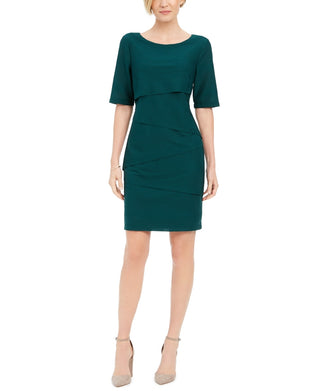 Connected Women's Petite Zig-Zag Sheath Dress Green Size 6 Petite