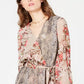 INC International Concepts Women's Petite Printed Peplum Wrap Blouse Gold Size -Petite L