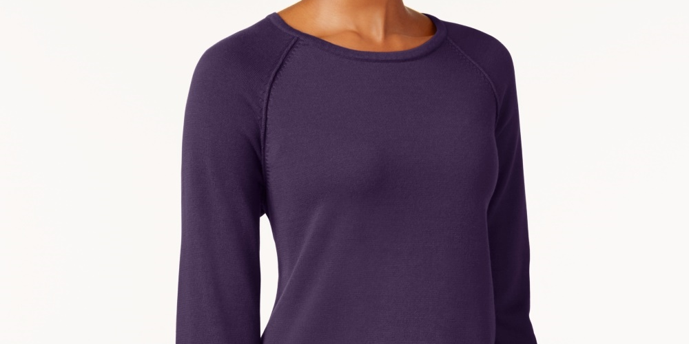 Karen Scott Women's Petite Cotton Sweater Purple Size Small