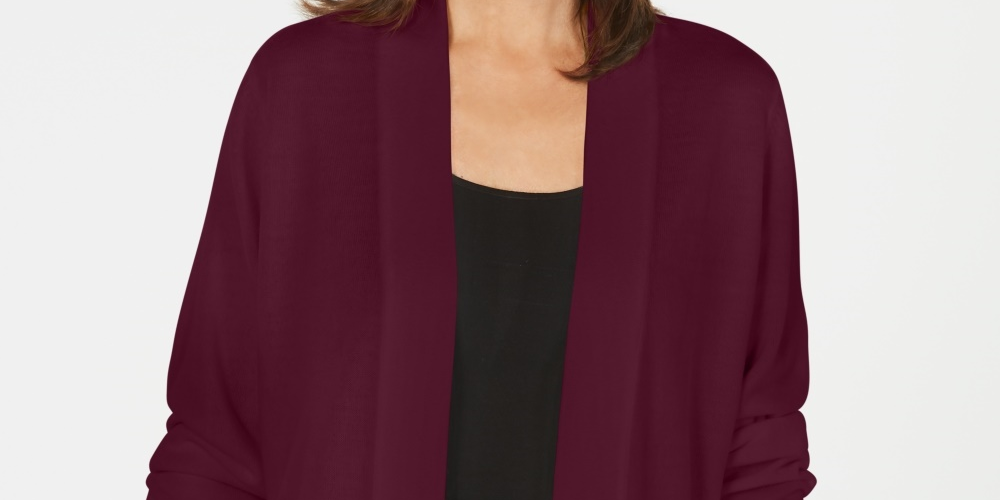 Karen Scott  Women's Open Front Cardigan Dark Red Size Petite Small