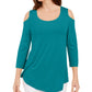 JM Collection Women's Cold-Shoulder Top Bright Blue Size Large
