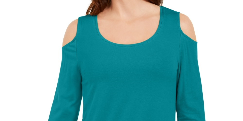 JM Collection Women's Cold-Shoulder Top Bright Blue Size Large