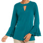 Charter Club Women's Bell Sleeve Keyhole Top Green Size X-Small