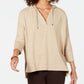 Style & Co Women's Hoodie 3/4 Sleeve Top Beige Size XX-Large