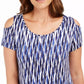 JM Collection Women's Cold Shoulder Printed Top Blue Size Small