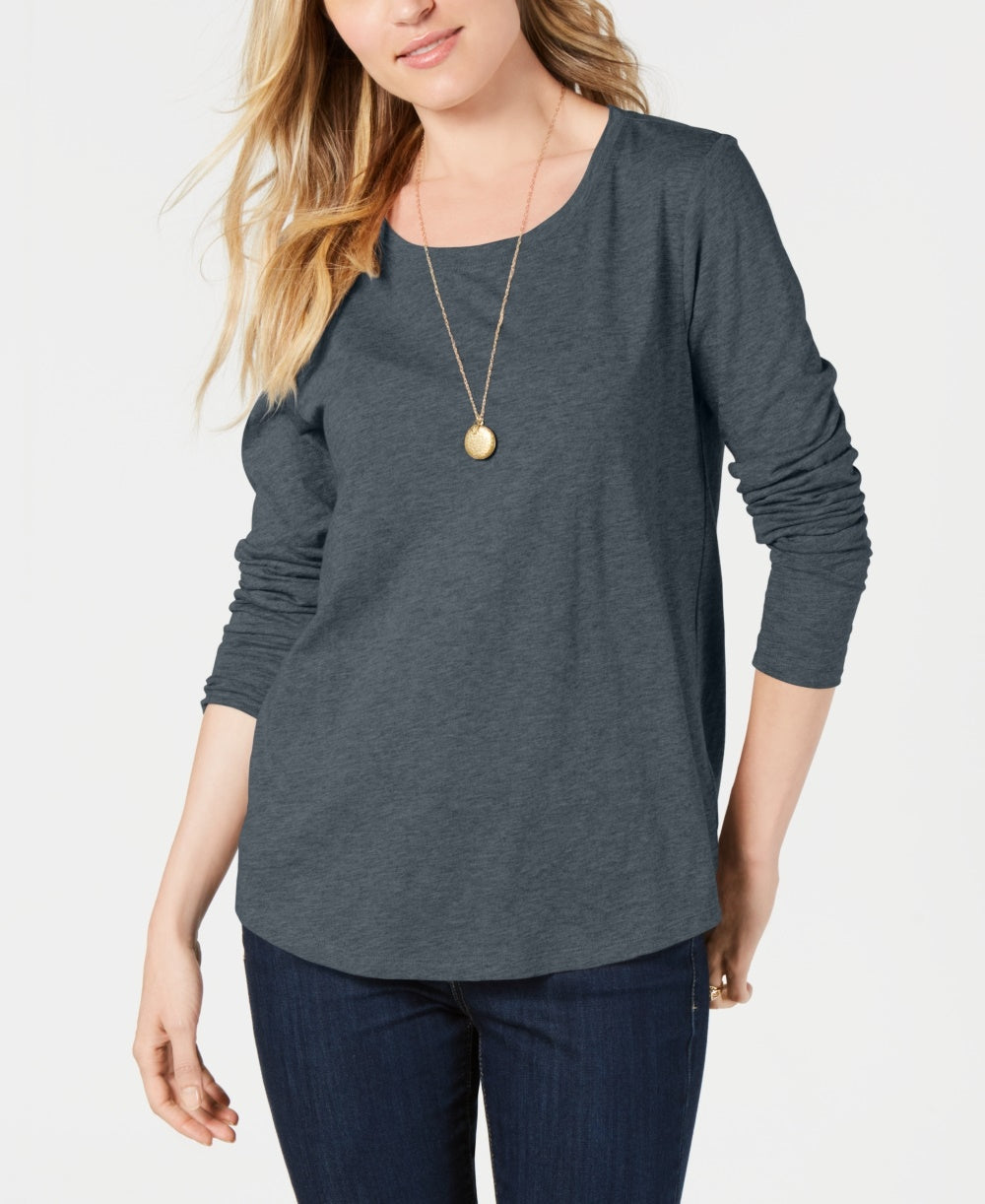 Style & Co Women's Long-Sleeve Crewneck Top  Charcoal Size Small