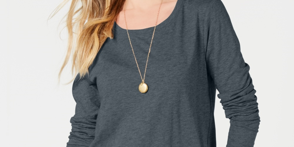 Style & Co Women's Long-Sleeve Crewneck Top  Charcoal Size Small