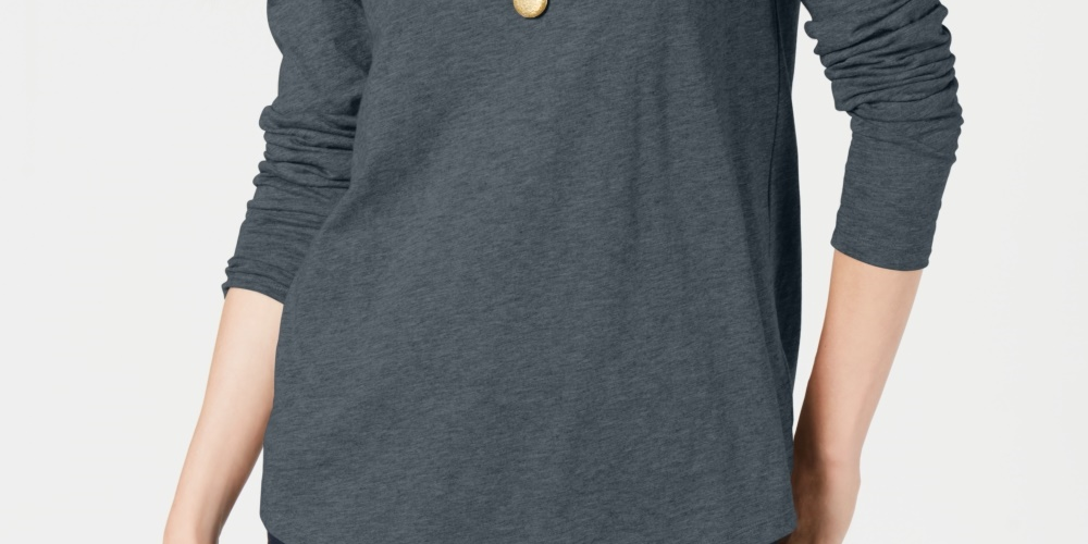 Style & Co Women's Long-Sleeve Crewneck Top  Charcoal Size Small