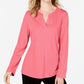 Charter Club Women's Supima Cotton Split Neck Top Pink Size XX-Large