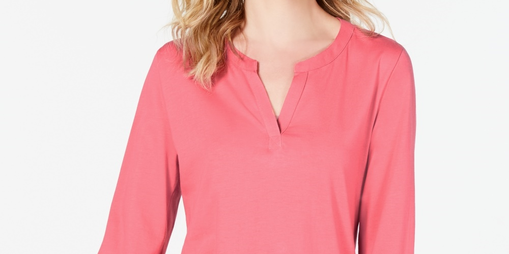 Charter Club Women's Supima Cotton Split Neck Top Pink Size XX-Large