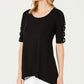 JM Collection Women's Piped Open Sleeve Top Black Size Medium