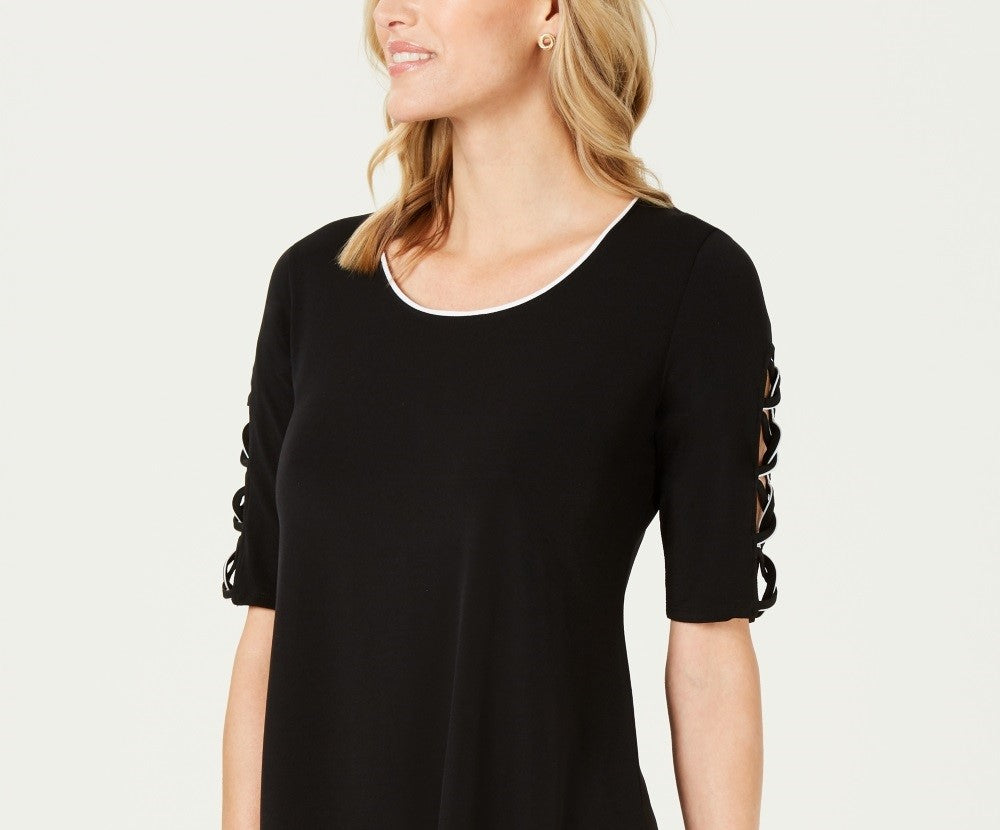 JM Collection Women's Piped Open Sleeve Top Black Size Medium