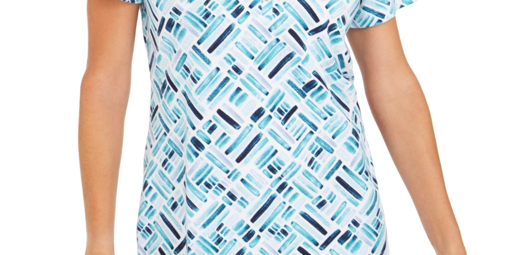 Karen Scott Women's Printed Short Sleeve Henley Top Blue Size X-Smal