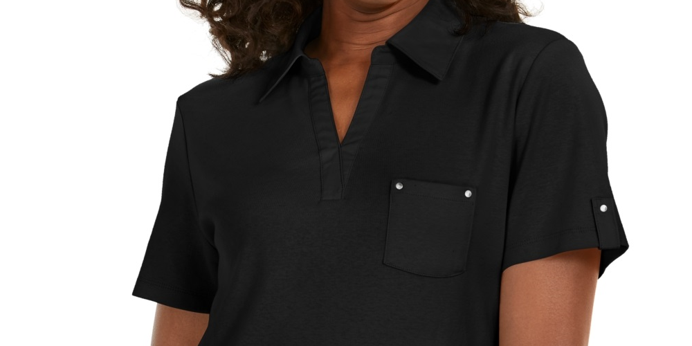 Karen Scott Women's Cotton Polo Shirt Black Size Small