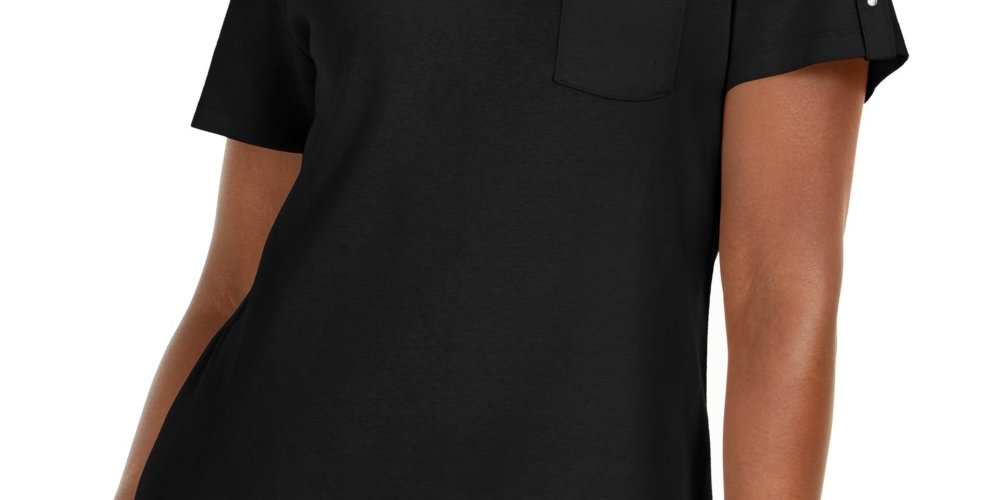 Karen Scott Women's Cotton Polo Shirt Black Size Small