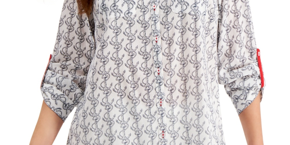 Charter Club Women's Anchor Print Shirt White Size X-Small