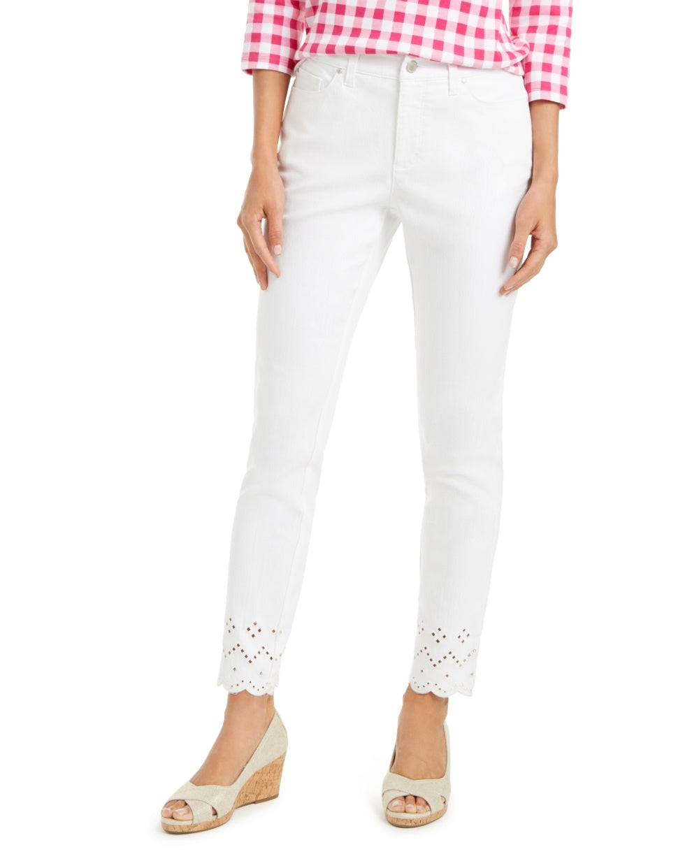 Charter Club Women's Eyelet-Ankle White Jeans Natural Size 6