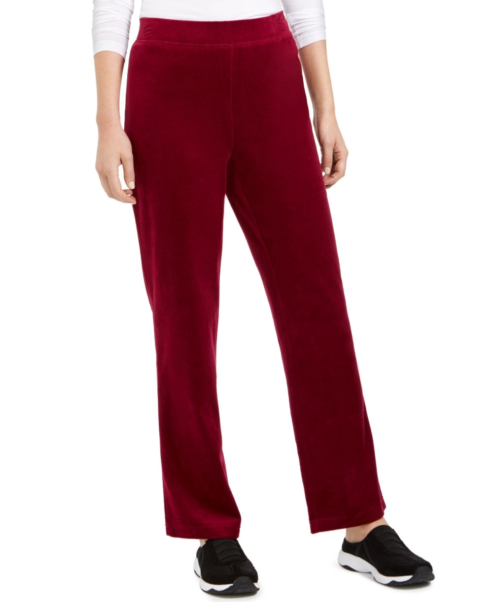 Karen Scott Women's Sport Velour Pants Wine Size Small