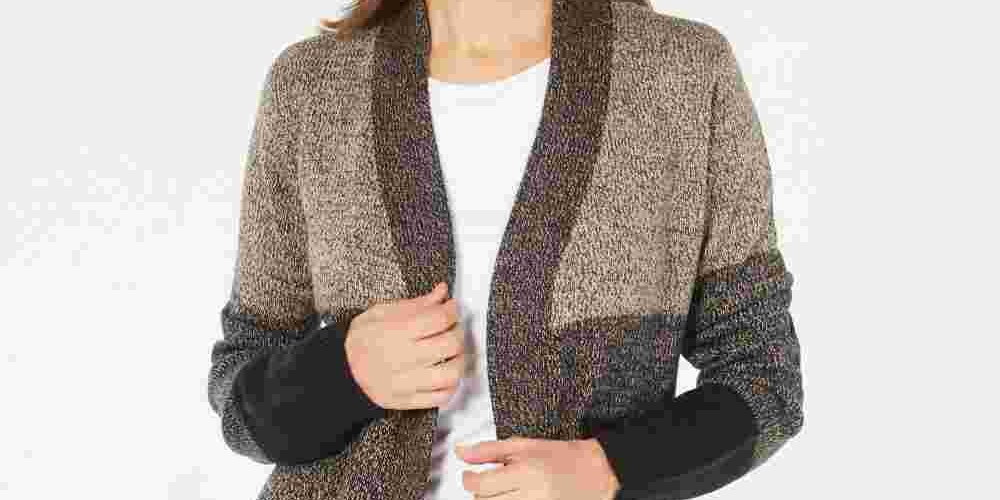 Karen Scott Women's Colorblocked Open Front Cardigan Brown Size Large