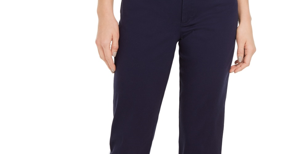 Charter Club Women's Button Cuff Tummy Control Capri Pants Blue Size 8
