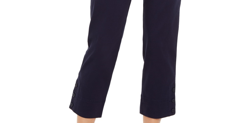 Charter Club Women's Button Cuff Tummy Control Capri Pants Blue Size 8