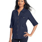 Style & Co Women's Jersey Utility Shirt Blue Size PM