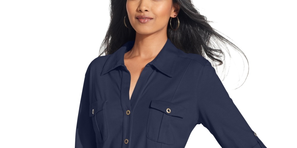 Style & Co Women's Jersey Utility Shirt Blue Size PM
