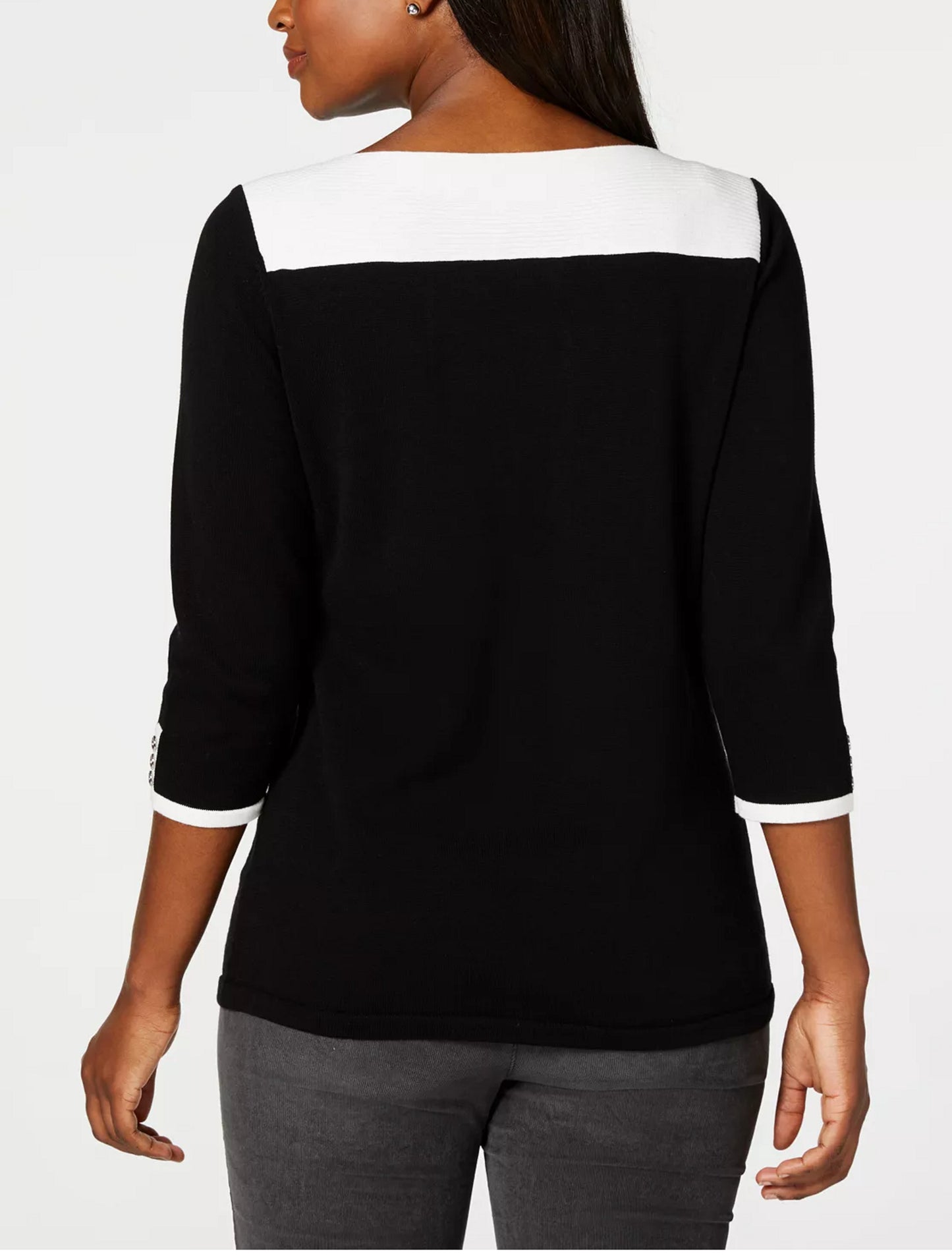 Karen Scott Women's Cotton Colorblocked Sweater Black Size X-Small