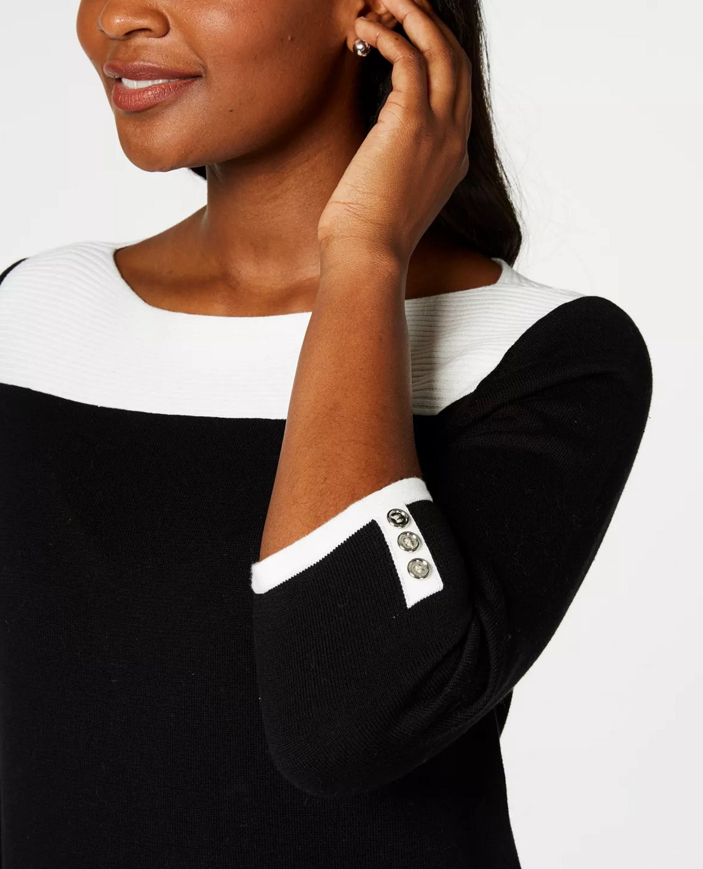 Karen Scott Women's Cotton Colorblocked Sweater Black Size X-Small