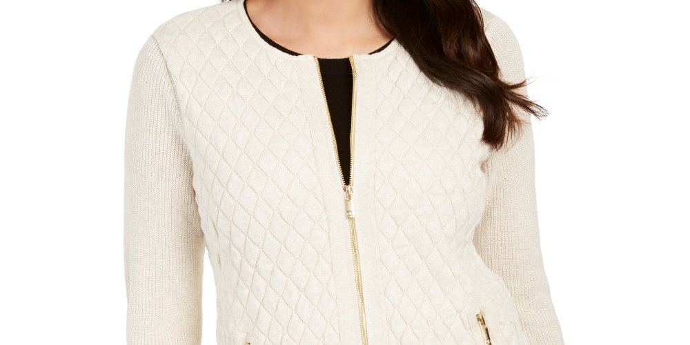 Charter Club Women's Quilted Sweater Jacket Beige Size XX-Large