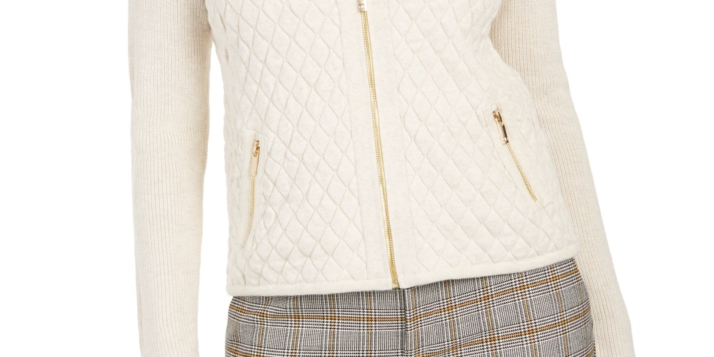 Charter Club Women's Quilted Sweater Jacket Beige Size XX-Large