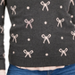 Charter Club Women's Reese Beaded-Bow Dotted Sweater Gray Size X-Large