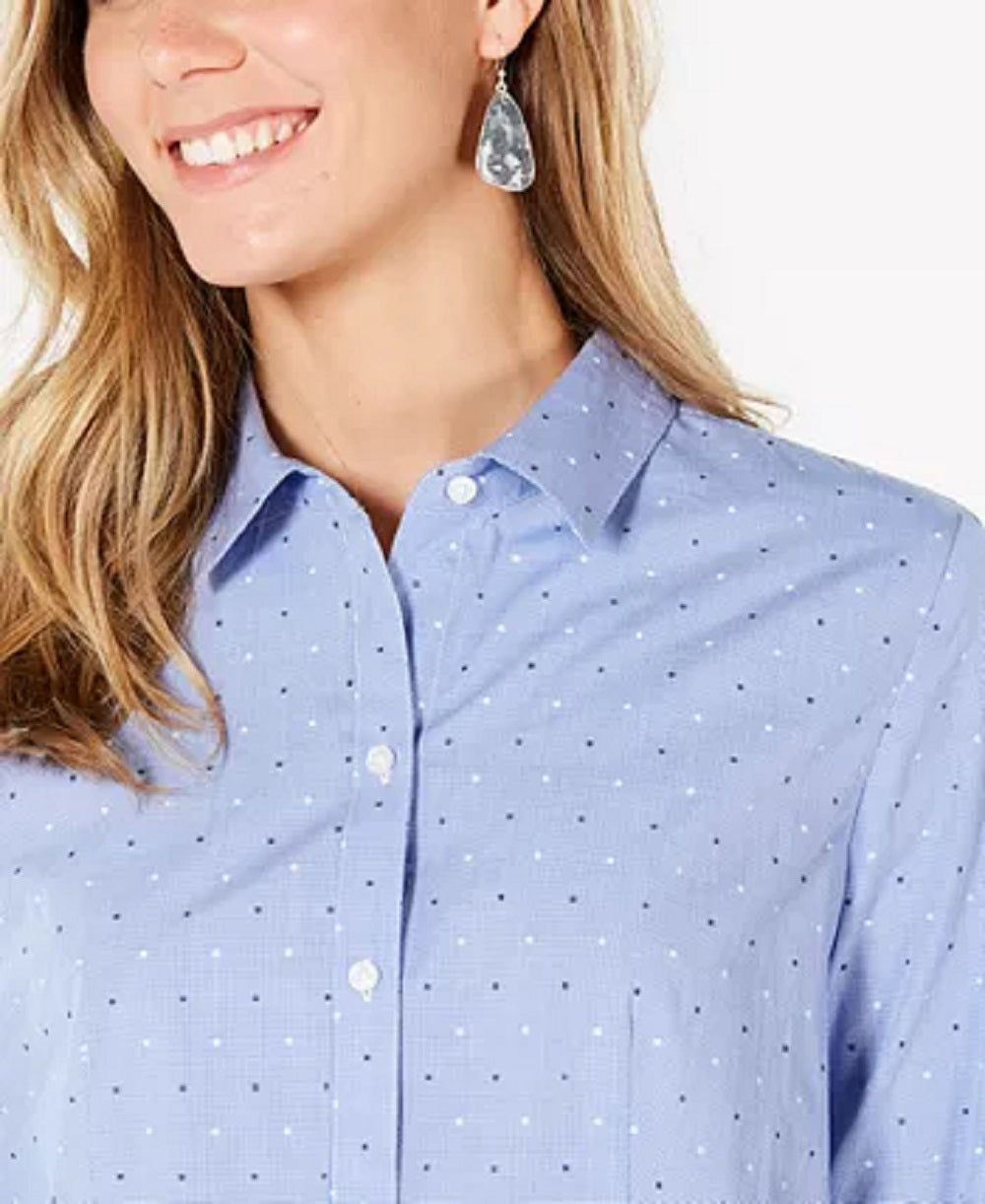 Charter Club Women's Cotton Printed Button-Front Top Blue Size 6