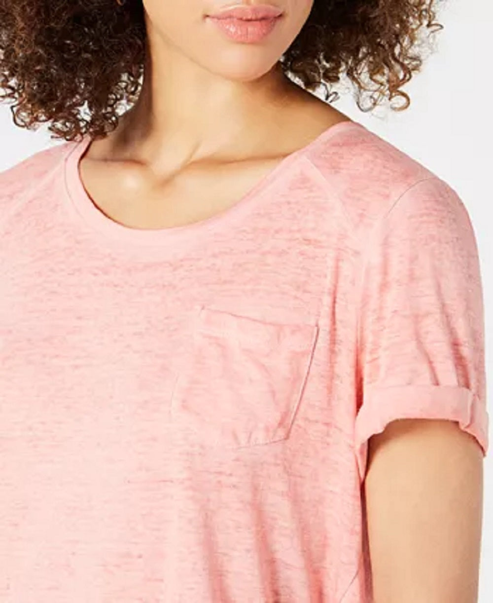 Style & Co Women's Petite Burnout-Texture T-Shirt  Orange Size Petite Small