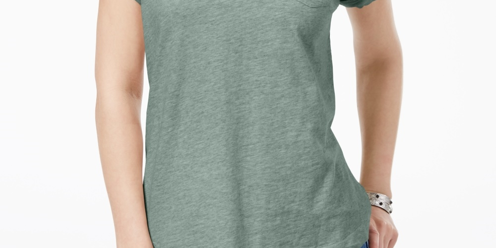 Style & Co Women's Petite V-Neck Pocket T-Shirt   Green Size PP
