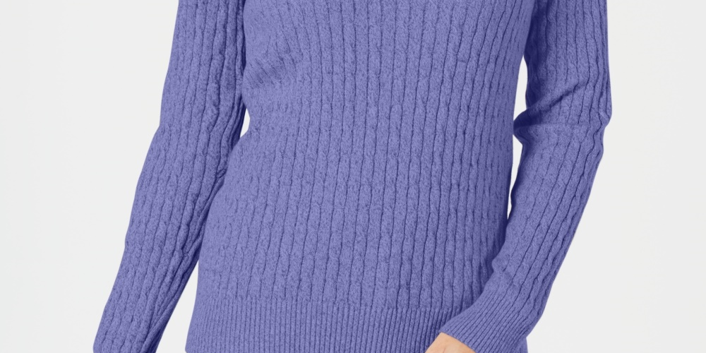 Karen Scott Women's Petite Cotton Cable-Knit Sweater Purple Size PL
