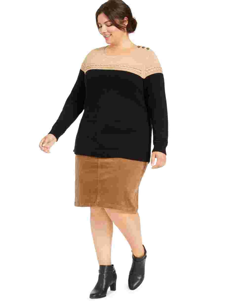 Charter Club Women's Plus Size Metallic Bi-Color Sweater Beige Size 1X