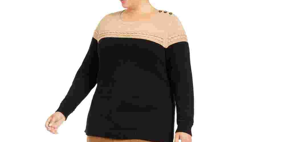 Charter Club Women's Plus Size Metallic Bi-Color Sweater Beige Size 1X