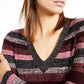 INC International Concepts Women's Petite Striped Metallic Sweater Pink Size PL