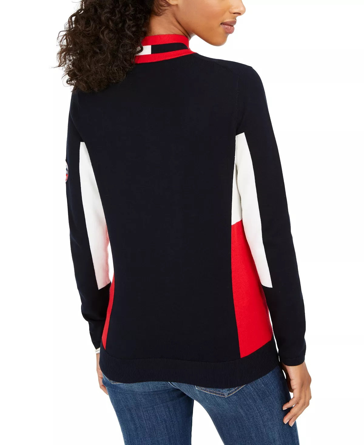 Tommy Hilfiger Women's Cotton Mock-Neck Flag Sweater Blue Size X-Small