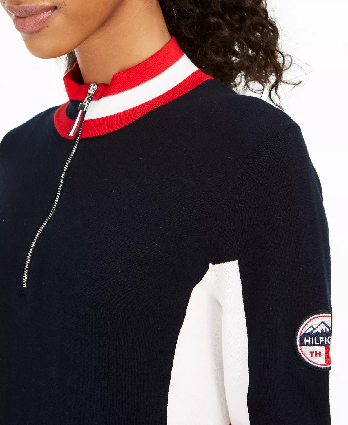 Tommy Hilfiger Women's Cotton Mock-Neck Flag Sweater Blue Size X-Small