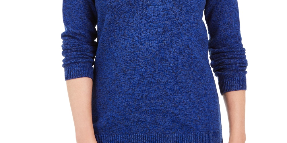 Karen Scott Women's Petite Hardware-Trim Cotton Henley Sweater Blue Size PL